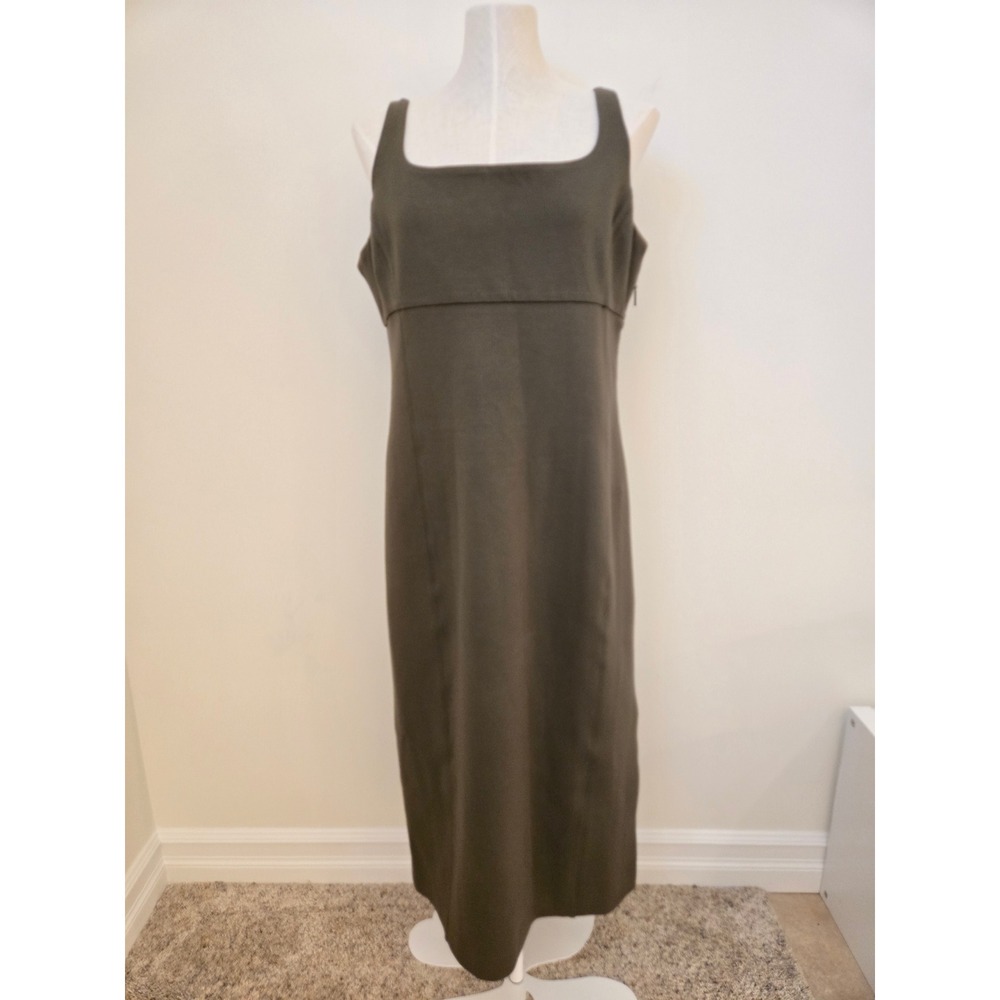 SPANX Olive Green Square Neck Midi Sheath Dress XL Side Zip